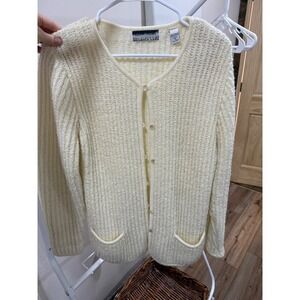 Bramble Lane Cream Textured Knit Button Front Cardigan Sweater Women's Medium
